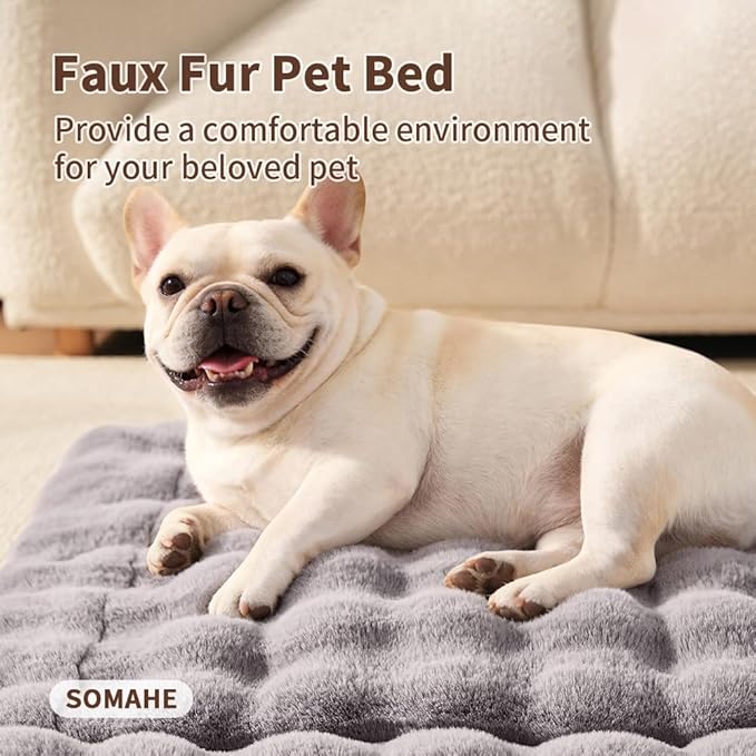 SOMAHE Cat & Dog Bed Mat, Soft Plush Faux Fur Kneading Pet Bed for 2 Cats or Small Dogs, Machine Washable Cat Sleeping Pad, Non-Slip Fluffy Pet Rug for Indoor Cats Kittens & Small Dogs, 27x20 in Grey