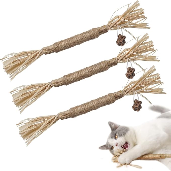 PAZ'S GIFT Cat Toys Catnip Toys Cat kick Toy Natural Silvervine Catnip Sticks Kitten Teeth Molar Chew Toys, cat Indoor Toys Interactive cat Cleaning Teeth,Reduce Obesity and Loneliness 3-Pack
