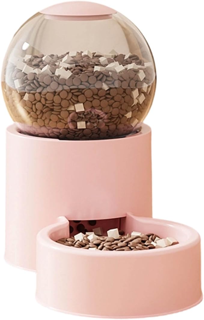 Automatic Cat Feeder, Water Dispenser Gravity Food Feeder and Water Set, Pack of 2, Cat Food Dispenser and Gravity Water Fountain for Cats Small Dogs Puppies Kittens Pets (Pink)