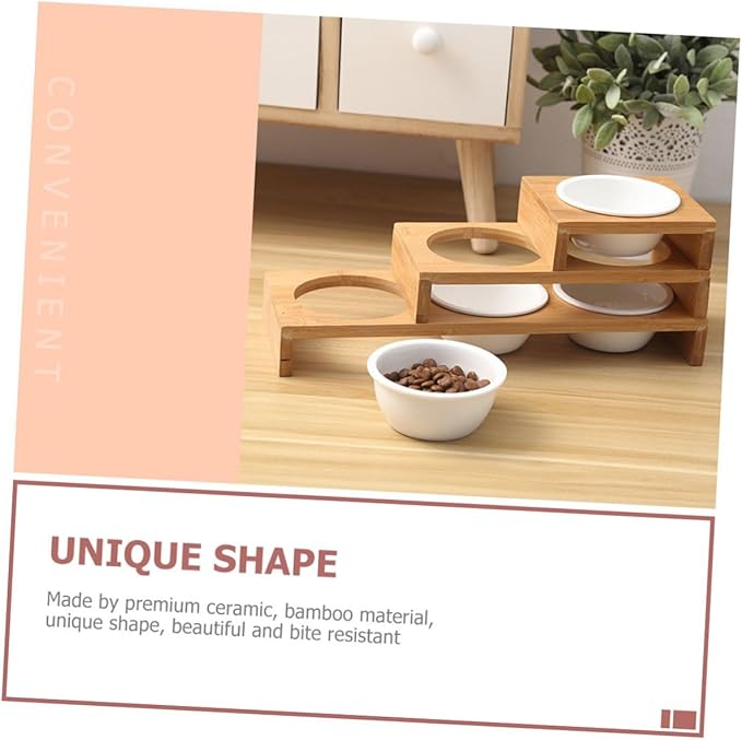 Elevated Frame Cat Food Bowl Set with 3 Ceramic Bowls for Cats and Dogs Multi-Function Pet Feeding and Watering Dish Wear-Resistant for Indoor and Outdoor Use
