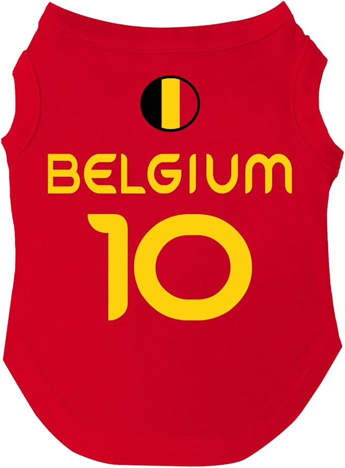 Belgium Flag Soccer Jersey Style Dog Tee Shirt | Sleeveless Breeds | International Soccer | Game Day |Red, 4X-Large 1785