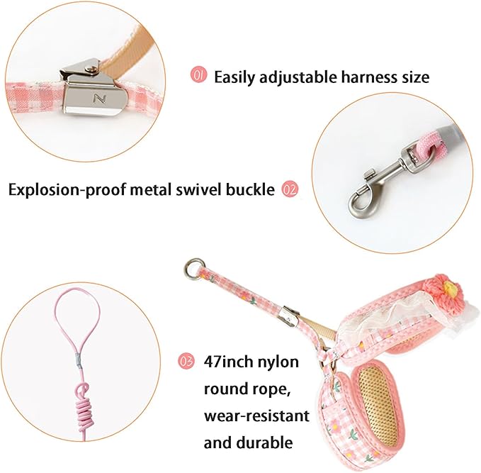 Cat Harness Collar and Leash Set, Sweet Lace Floral Kitten Collar, Escape Proof Puppy Chest Harness, Adjustable Cute Harness Leash Set for Cat Puppy Dog Outdoor Walking (Yellow, S)