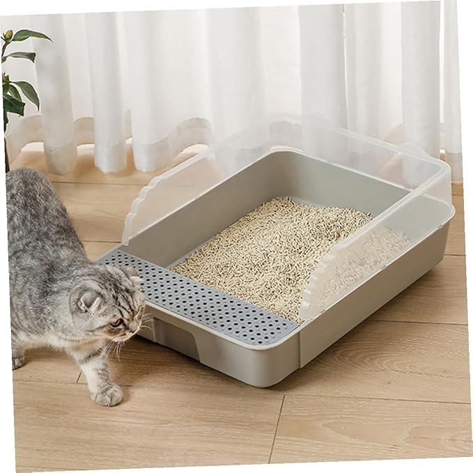 Luxshiny Detachable Small Gray Cat Litter Pan Potty with Anti-Splashing Design Plastic Half-Enclosed Cat Toilet for Kitten Housebreaking
