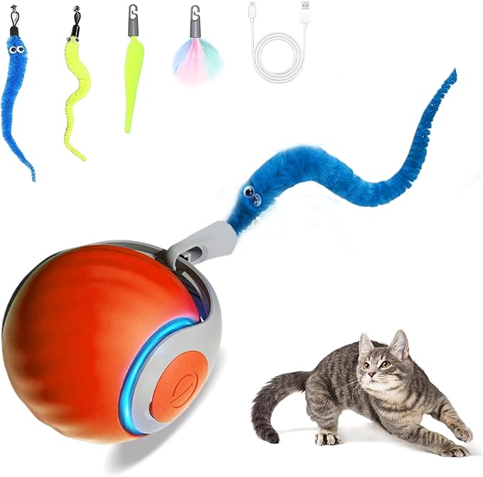2026 New Upgrade Speedy Tail Cat Toy, Smart Interactive Pet Toys Comes with 4 Tails, Reinforced Version of The Cat Toys Balls, Two Speed Adjustment (Orange)