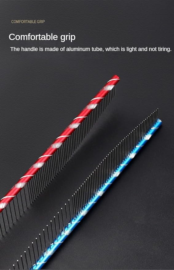 Arc Curved Cat Dog Comb for Grooming Matting Metal Comb for Long Haired Cats Dog Grooming Combs, Goldendoodles Poodle Detangler Brush peine para perros Removes Knots & Flea (black,flat19cm)