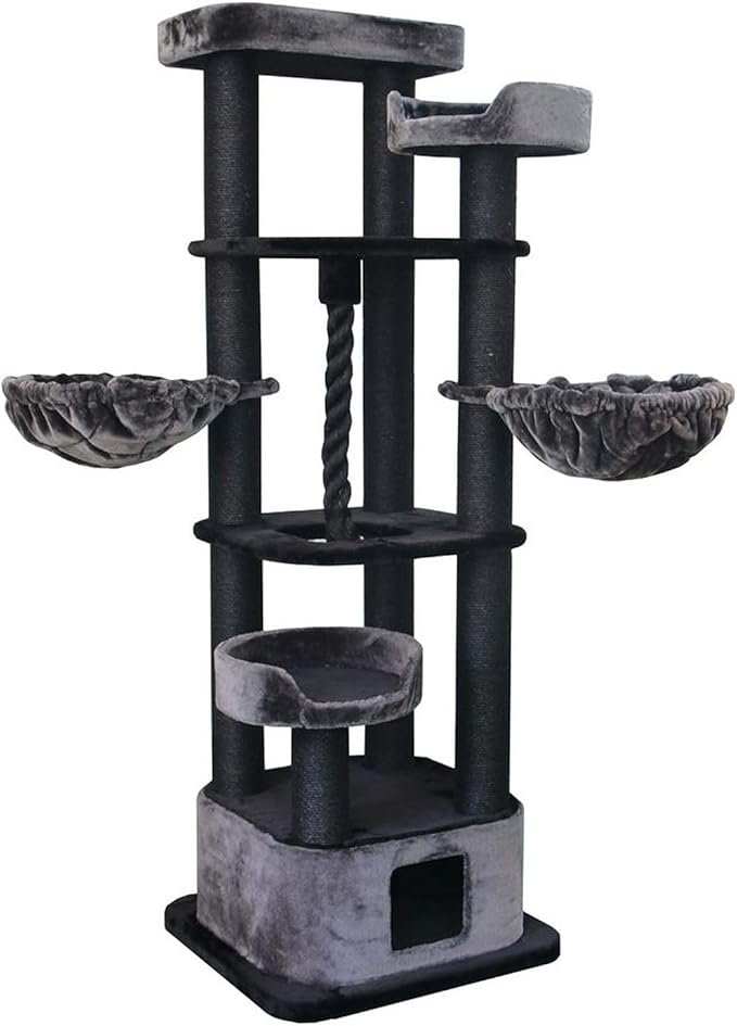 Large Cat Tower with Two Baskets & Condo in Dark Gray/Black