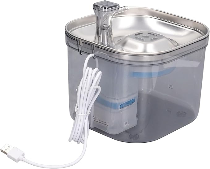 Pet Water Fountain, Stainless Steel Automatic Cat Water Fountain with Ultra Quiet Pump Filter Visible Level for Cats Dogs Multiple Pets