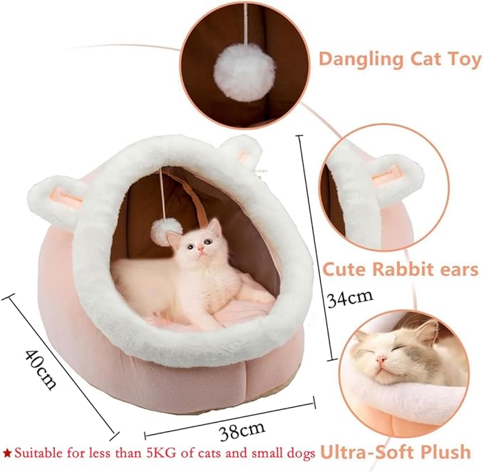 NatureMan Cat Beds for Indoor,Cat House with Hanging Cat Ball Toy,Kitten Tent House Removable Cotton Pad,Warm and Soft Pet Cat Supplies Kitten Small Dogs Pet Bed (Pink, M)