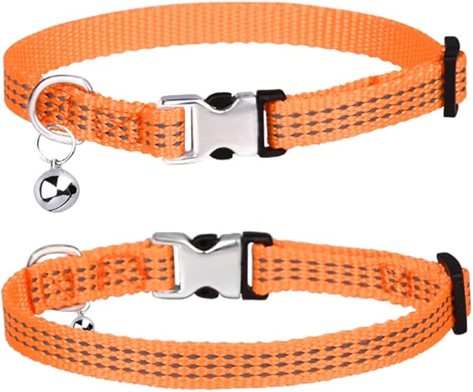 THAIN Cat Collar Personalized Reflective with Bell-Custom Cat Collar Engraved nameplate with Name and Phone,Adjustable for Cats and Kitten (Orange)