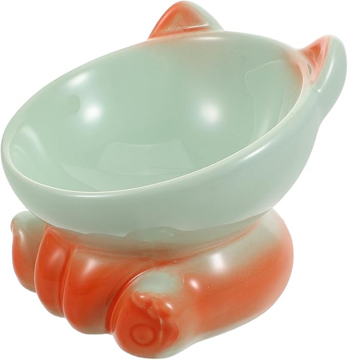 Kisangel Elevated Porcelain Cat Food Bowl with Tilted Design, Raised Ceramic Pet Slow Feeder Dish for Kittens and Small Dogs, Whisker-Friendly Raised Bowl for Feeding and Watering