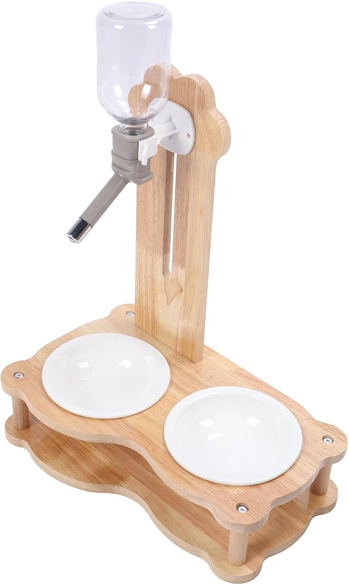 Wood Raised Cat Food Bowls 2 in 1 Automatic Pet Feeder and Water Dispenser Elevated Dog Bowls Stand with Solid Wood Design for Cats Dogs Pets