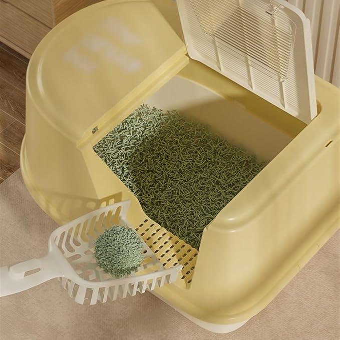 Pet Supplies, Hooded Cat Litter Box, Large Enclosed Pan for Small & Big Cats(Yellow)