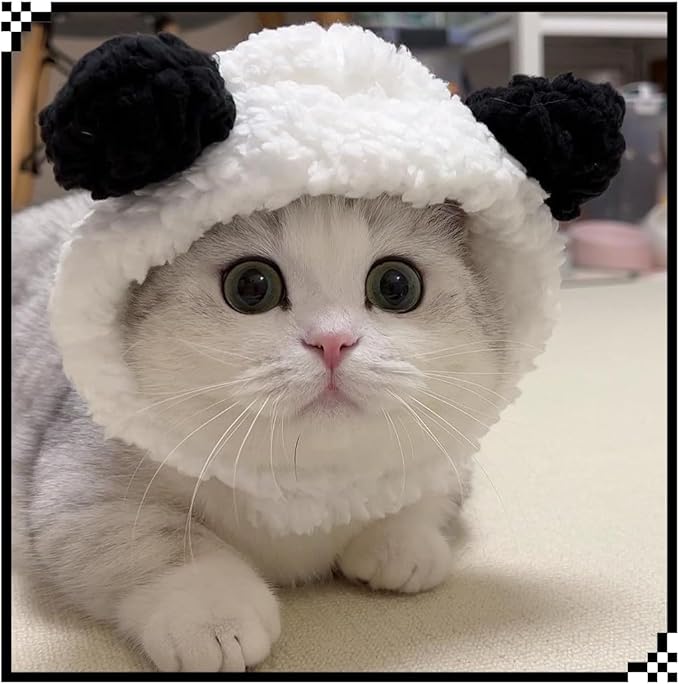 5 Pieces Cat Hat Adorable Cat Costume Outfit Bunny Hat with Ears Funny Mane Hat for Cats and Small Dogs Party Costume Accessory Headwear (Brown Bear-White Bear-Frog-Pear-Watermelon)-Not for Children