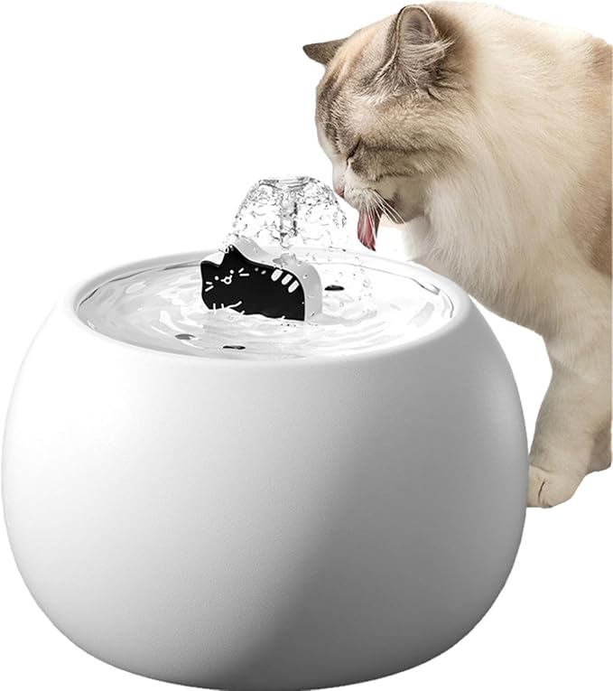Ceramic Cat Water Fountain -50oz/1.5L Cat Fountain for Drinking- Pet Water Fountain for Cats Indoor - Automatic Water Dispenser Bowl - Cat Feeding & Watering Supplies for Small Dog，White