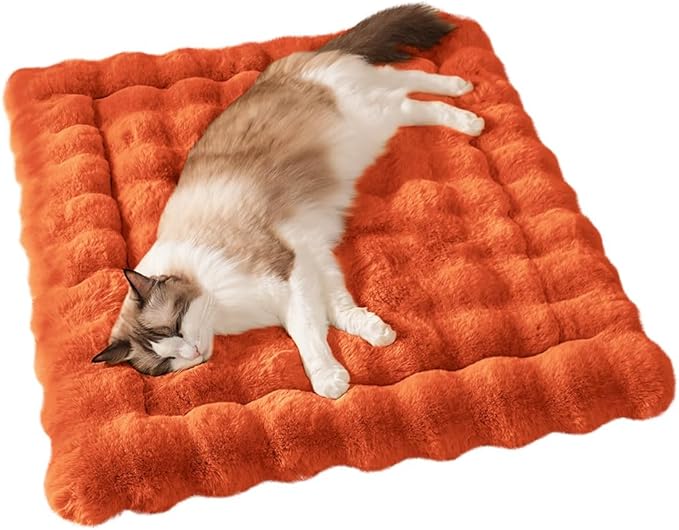 SOMAHE Cat Bed Mat, Soft Plush Faux Fur Kneading Pet Bed, Machine Washable Cat Sleeping Pad for Indoor Cats & Kittens, Non-Slip Fluffy Cat Rug for Couch Sofa Floor, 23x15 Inch Orange