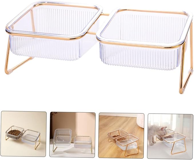 Elevated Double Raised Cat Bowl with Metal Stand Tilted Design for Neck Protection, High Foot Pet Feeder for Cats and Small Dogs, Easy-Clean Feeding and Watering Dish