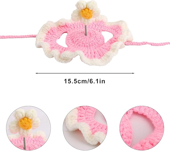 Cat Hat, Cute Flower Crochet Cat Hat Knitted Costume Headwear for Kitten Dog Puppy Pet Halloween Christmas Small Knit Cap Clothes Decoration (Pink)
