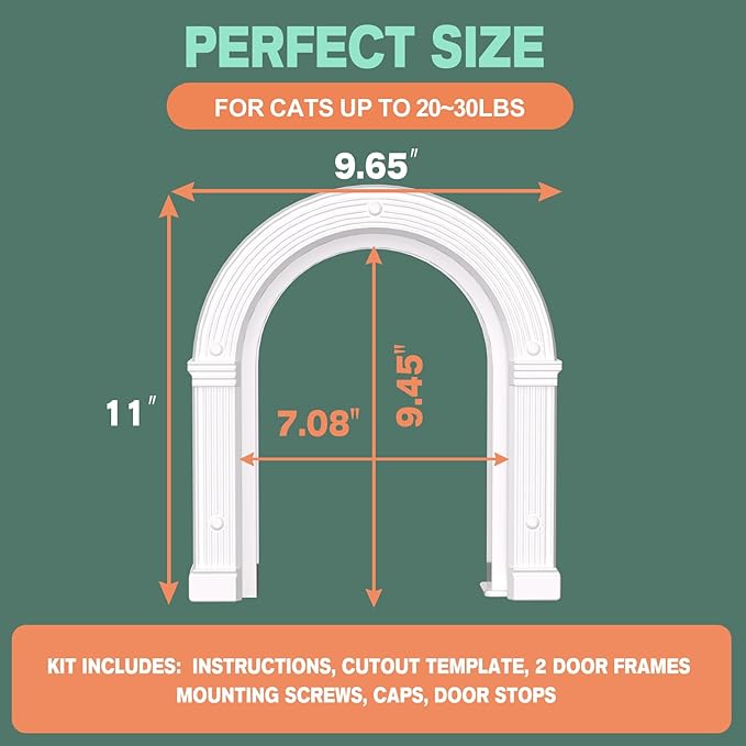 Cat Door for Interior Doors Large - No-Flap, No Training Needed, Fits Cats Up to 25 lbs, Easy Installation in Minutes, Fits 1.25" to 1.75" Thick Solid & Hollow Doors