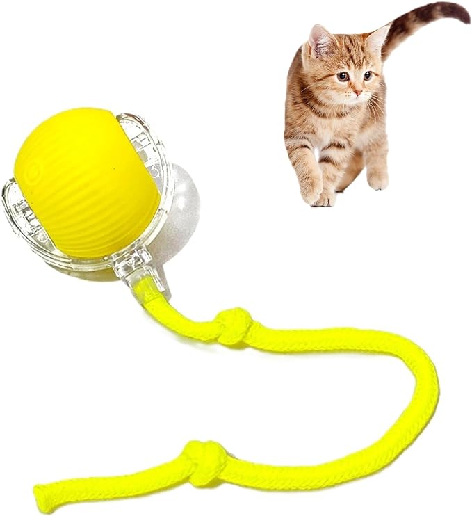Interactive Cat Toy Ball Automatic Rolling Smart Cat Ball with Tail Motion Activated USB Rechargeable 3 Speed Modes Bird Chirping Durable Silicone Pet Toy for Indoor Cats Multiple Colors (Yellow)