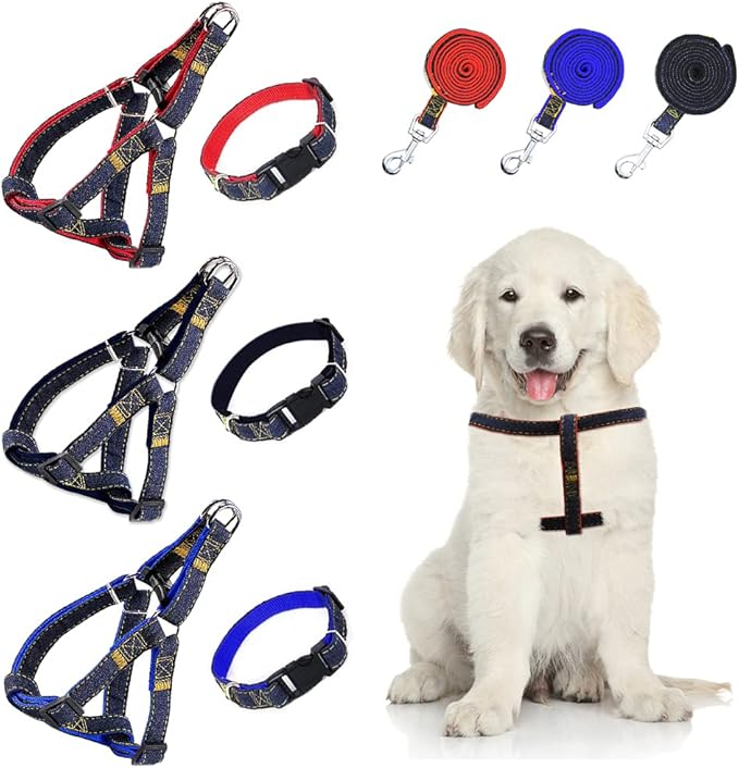 3 Pack Adjustable Cat Harness with Leash Collar Set，Escape Proof Kitten Walking Jacket，Soft Breathable Pet Vest for Kitten Kitty Cat Puppy Small Dog