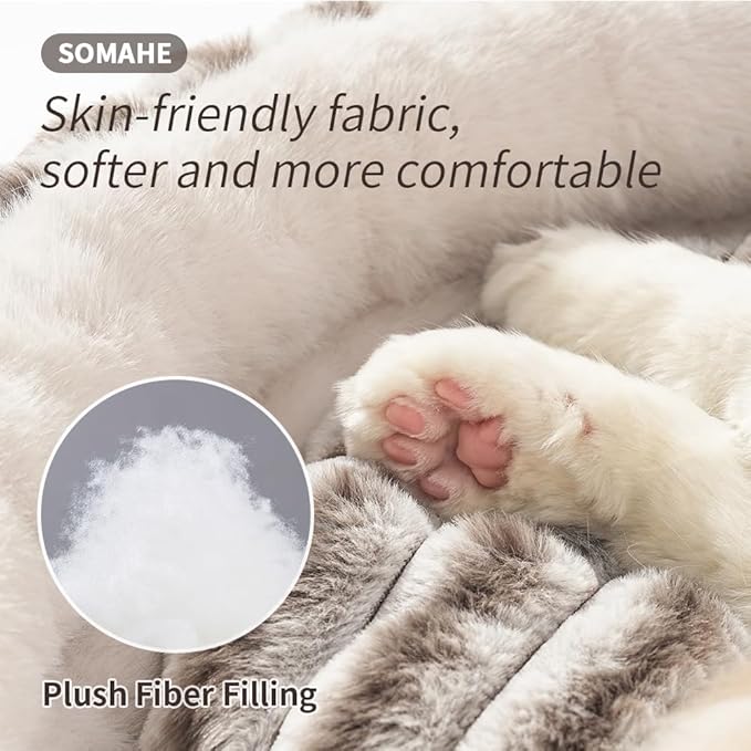 SOMAHE Cat Bed, Round Plush Faux Fur Donut Cuddler – Machine Washable Calming Cat Bed for Indoor Cats & Kittens, Removable Cushion Non-Slip Fluffy Kitten Bed, Cozy Small Cat Nest, 20" Inch Coffee