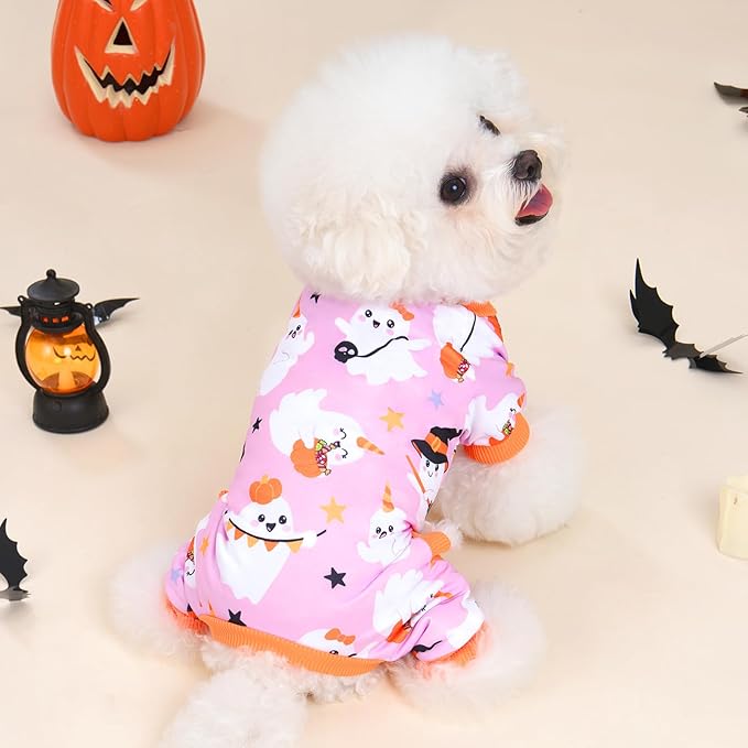 XPUDAC Halloween Ghost Dog Clothes Soft Strechy Puppy Pajamas Doggie Pjs Puppy Onesie Pet Outfits Cat Jumpsuits, 222-XL