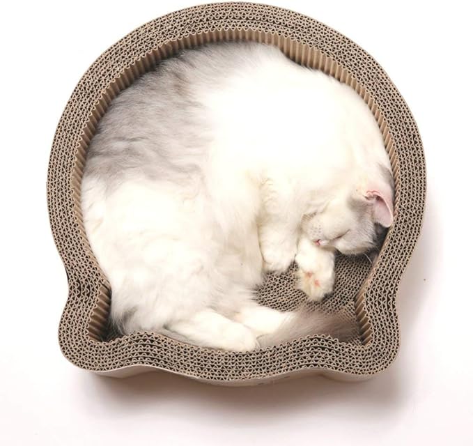 Necoichi Cat-Headed Scratcher Bed (Birch, Regular) | Cardboard Cat Scratcher Bowls for Indoor Cats - Cat Scratching Board, Cat Scratch Pad Reversible Usability and Extra Comfort for Lounge