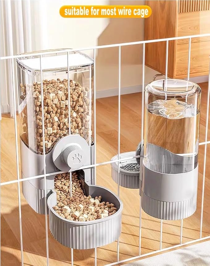 Automatic Pet Feeder and Water Dispenser Set for Small Dog Cat Puppy Rabbit (Grey)