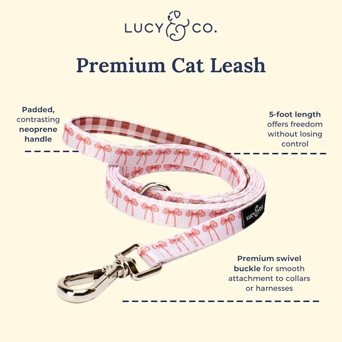 Lucy & Co. Take a Bow Step-in Cat Harness & Leash Bundle for Cats, Kittens & Small Dogs Reflective, Breathable & Adjustable, Lightweight & Secure with Dual Leash Clips Small, Neoprene & Mesh