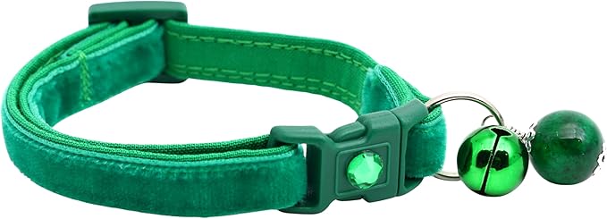 Velvet Cat Collar with Bell | Safety Breakaway Collar | Adjustable Large Size or Kitten Collar (Emerald, Large(10lbs & Up))