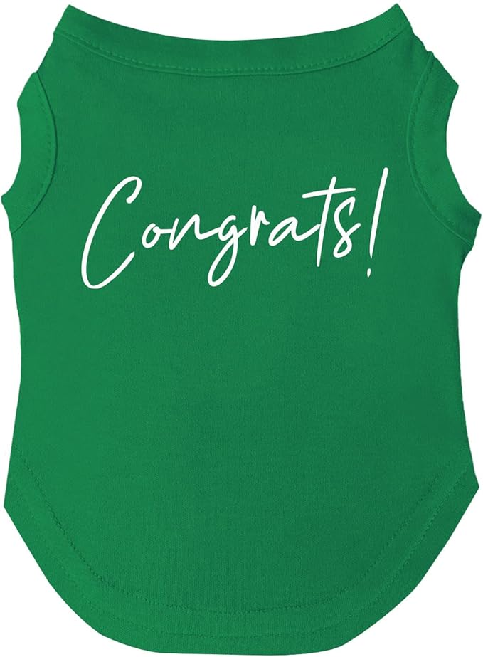 Congrats! Dog Tee Shirt | Sleeveless | School Graduation Ceremony Party | Class of 2025 2026 2027 | Mom Dad Graduation Prop |Green, X-Large (438)