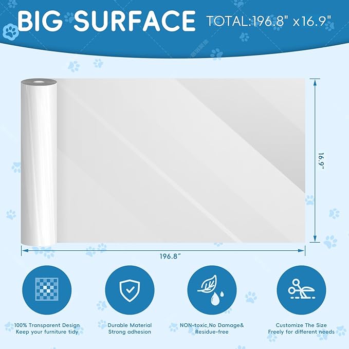 Anti Cat Scratch Furniture Protector,196.8" x 16.9" Couch Shield Against Cat Scratching,Thickened Transparent Self-Adhesive Couch Protector