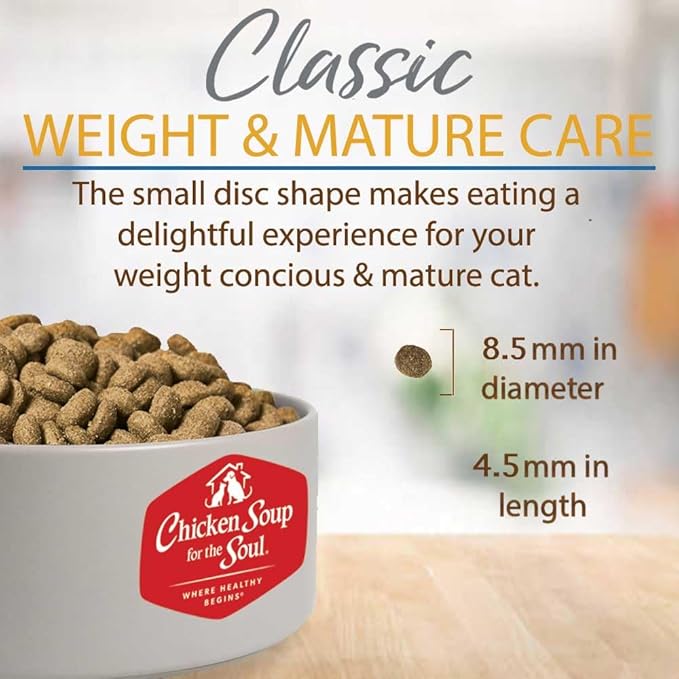 Chicken Soup for the Soul All Natural Premium Weight & Mature/Senior Dry Cat Food, Real Meat First Ingredient, No By-Products, Hi Fiber/Low Fat Support Ideal Weight, Chicken & Brown Rice, 4.5lb
