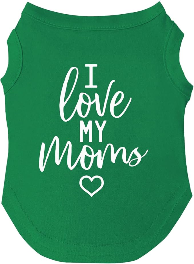 I Love My Moms (Two) Mother's Day Dog Tee Shirt | Sleeveless | Sizes for All Ages and Breeds | Pride Day | LGBTQ+ | Rainbow | Parade |Green, 5X-Large 175