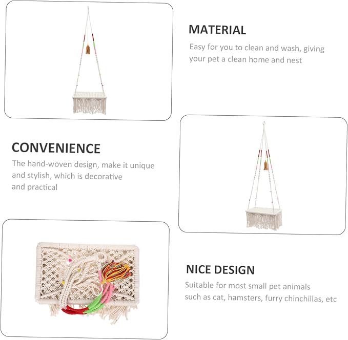 Yardwe Bohemia Style Hanging Cat Bed Macrame Hammock Rope Swing for Indoor Cats Wear Resistant Cozy Resting Nest Kitten Swing Pet Furniture