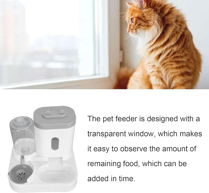 2 in 1 Automatic Cat Feeder and Water Dispenser, Large Capacity Self Feeding Dog Food Dispenser Gravity Food Bowl with 1l Water Tank for Multiple Pets (Gray)