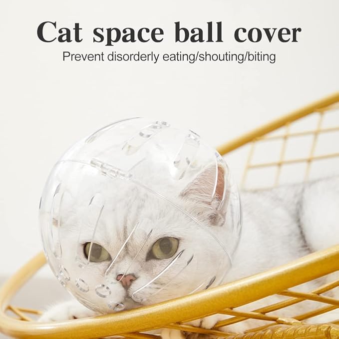Cat Muzzle for Grooming, Anti-Bite Transparent Face Mask Hood, Breathable Cat Bubble Muzzle for Nail Trimming Shaving and Bathing (Fit Neck:7.36-8.94inch)