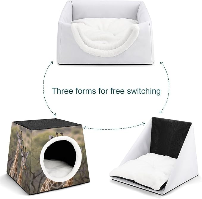 Cat Cave Cat Beds for Indoor Cats Two Giraffes Foldable Cat Hideaway with Washable Cushion and Non-Slip Base