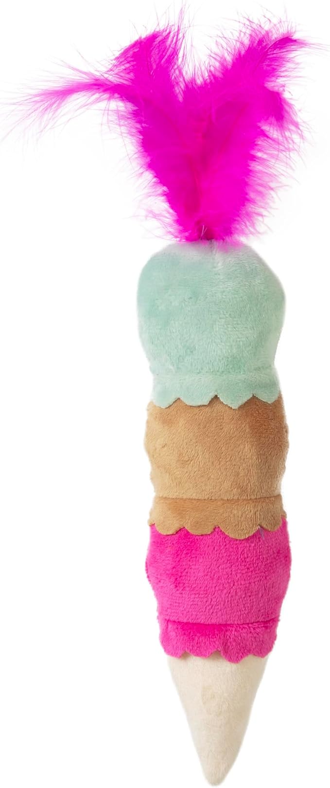Ice Cream Kicker Catnip Crinkle Feather Soft Plush Cat Toy | Large Kicker Cat Toy for Bunny Kicks, Pouncing & Batting | Interactive Catnip Toy for Active Play