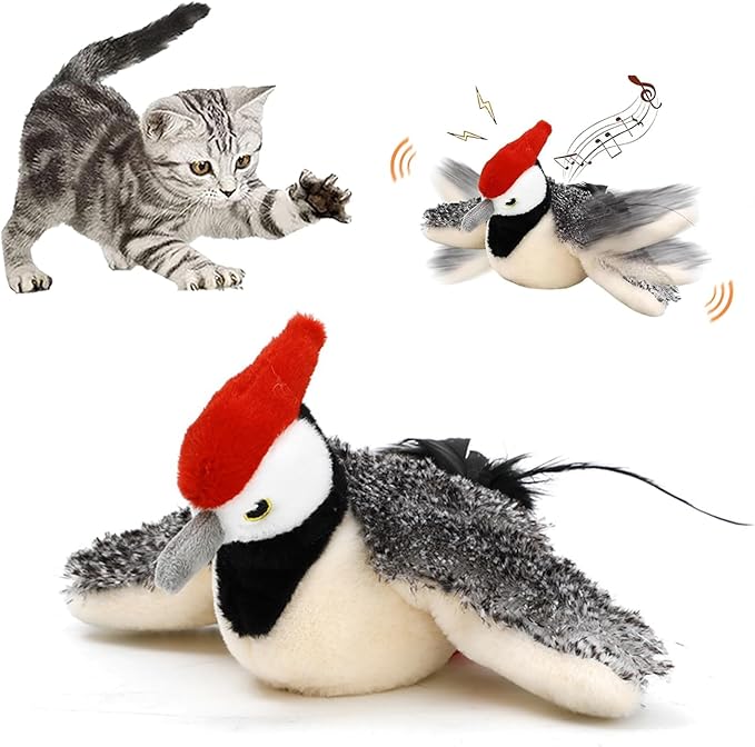 Dumwick 2026 Upgrade Interactive Chirping Bird Cat Toy,Flapping Wingss with Realistic Sounds,Simulated Chirping Bird Cat Toy for Indoor Play and Exercise (Woodpecker 1pcs)