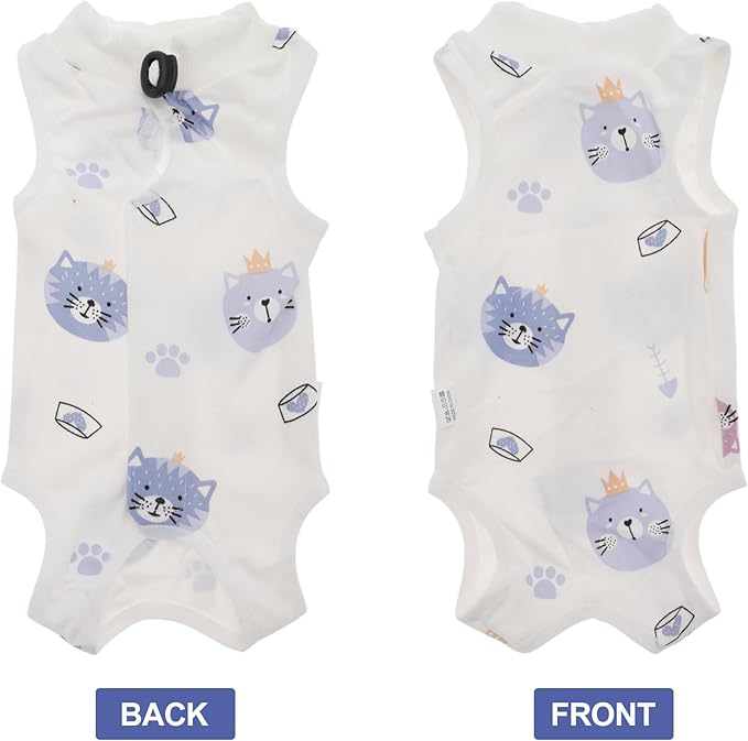 Soft and Breathable Cat Recovery Suit for Post-Surgery Care - Prevents Wound Licking - Size S, White