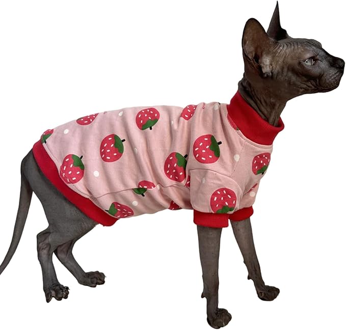 Sphynx Cat Clothes Vest Hairless Cat T-Shirts Pet Kitten Clothes Kitten Shirts Vest Cats & Small Dogs Apparel (Strawberry, Small)