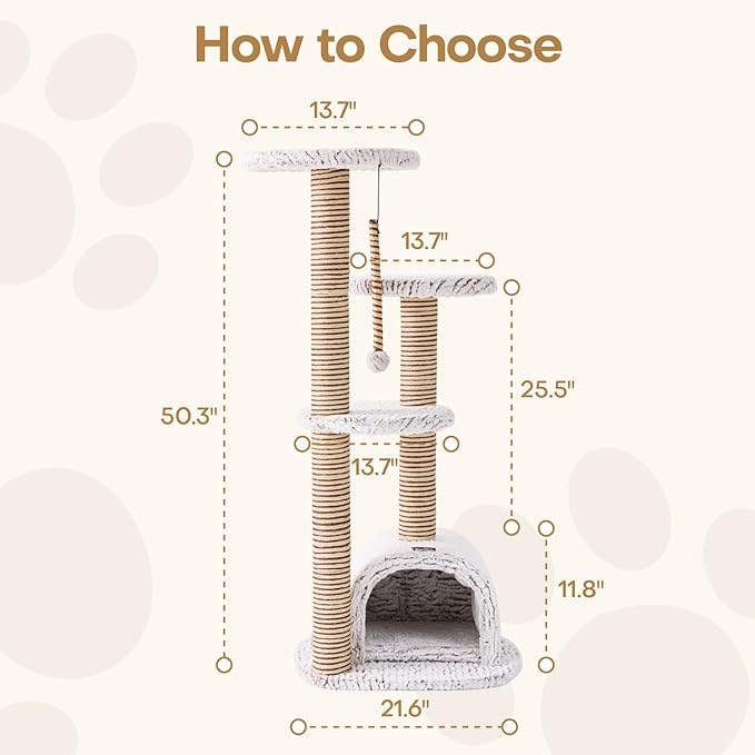 Cat Tower, Cat Tree Tower with for Indoor Cats, Condo with Spacious Elevated Perches, Scratching Posts, Cozy Cave, Dangling Toy Ball, Pet House Furniture for Indoor Kittens & Large Adult Cats.