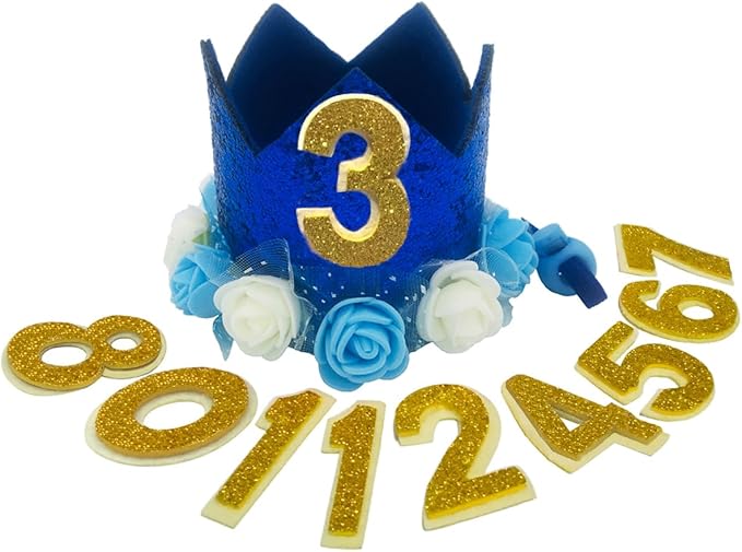 Dog Birthday Hat Adjustable Reusable Crown for Dogs Cats Puppy Kitten Birthday Party Headband with Numbers Dark Blue