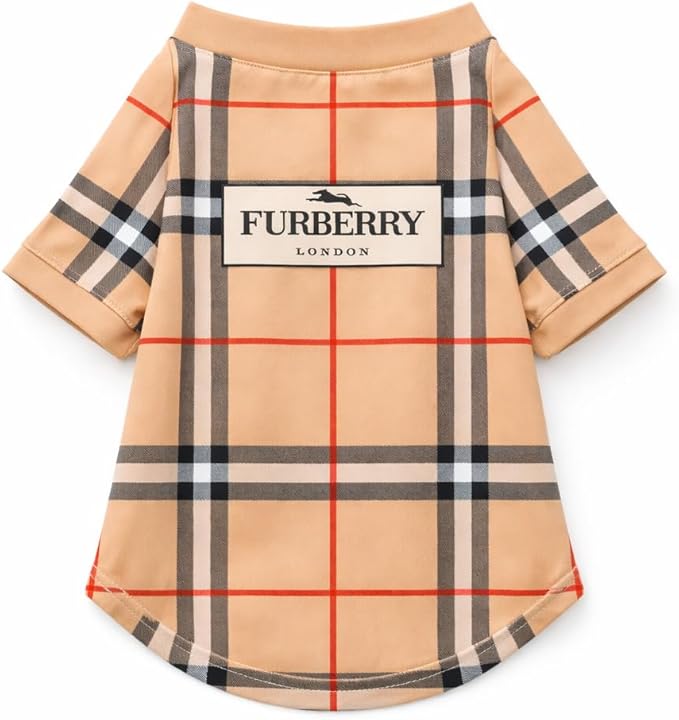 Luxury Designer Dog T Shirt – Trendy Puppy Clothes for Small Dogs, Fashion Pet Tee for French Bulldogs & Chihuahuas, Everything Chic Dog Apparel (FurberryTee, Medium)
