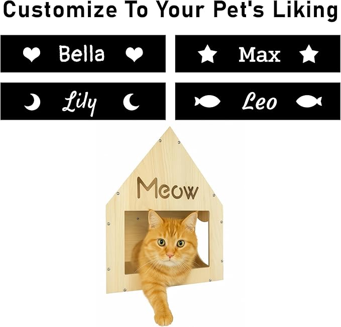 Personalized Cat House with Roof, Custom Cat Name for Cat House, Wooden Cats Bed for Two Indoor Cats, Cat Pods, Wood Furniture for Sleeping Playing Scratching, Your Pet Gift Decor