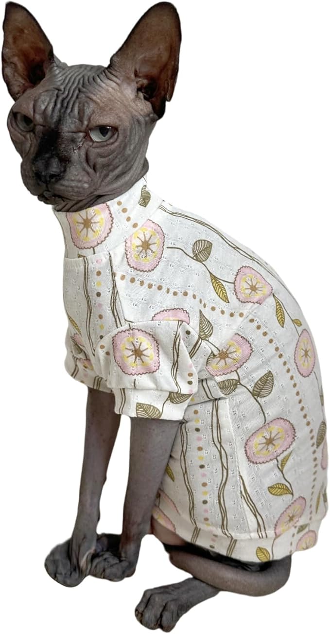 Limited Edition Sphynx Cat T-Shirts Elastic Hairless Cat Sweatshirt Pet Kitten Clothes Round Collar Kitten Shirts Vest Cats & Small Dogs Apparel (Dandelion, S (3.3-4.4 lbs))