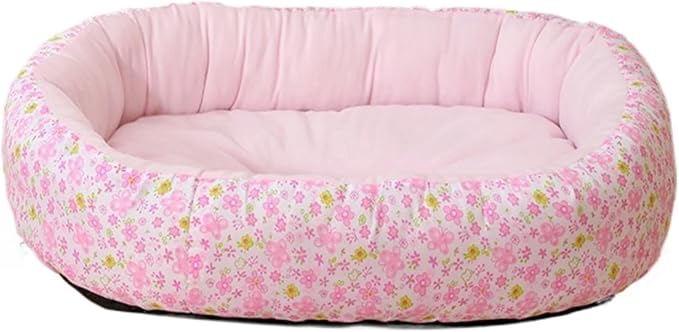 Floral Print Cat Beds for Indoor Cats Cozy Plush Fabric, Supportive Raised Sides, Non-Slip Bottom Washable Mat for Small Medium Pet Puppy Dog (Pink,Large)