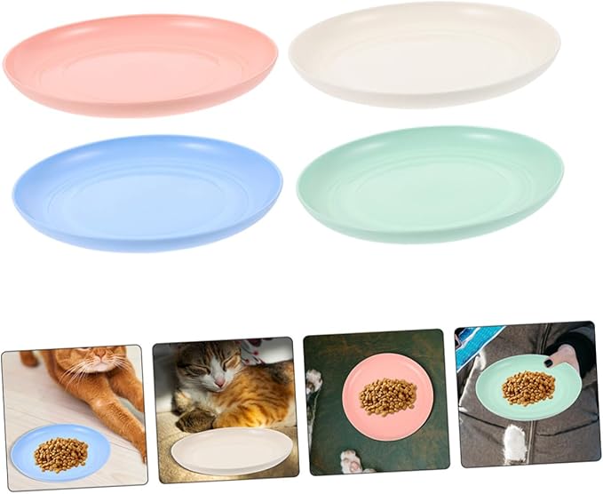 Beaupretty 4pcs Shallow Cat Food Bowls Set Wide Round Cat Dishes 20cm Whisker Friendly Feeding Plates for Kittens and Short-Legged Multi-Color Pet Feeding and Watering Supplies
