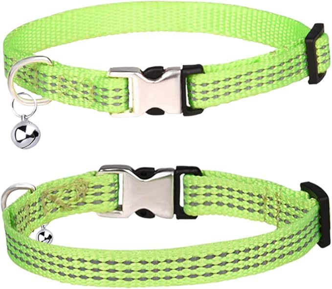 THAIN Cat Collar Personalized Reflective with Bell-Custom Cat Collar Engraved nameplate with Name and Phone,Adjustable for Cats and Kitten (Green)